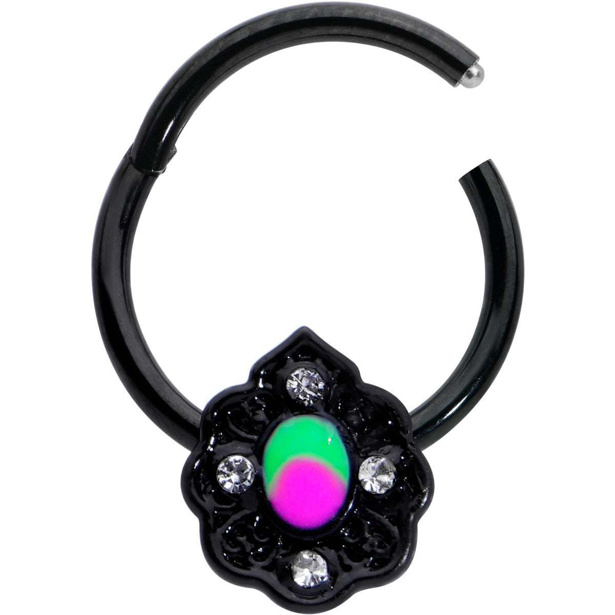 16G 3/8 Purple Tourmaline Black Lacy Drop Hinged Segment Ring
