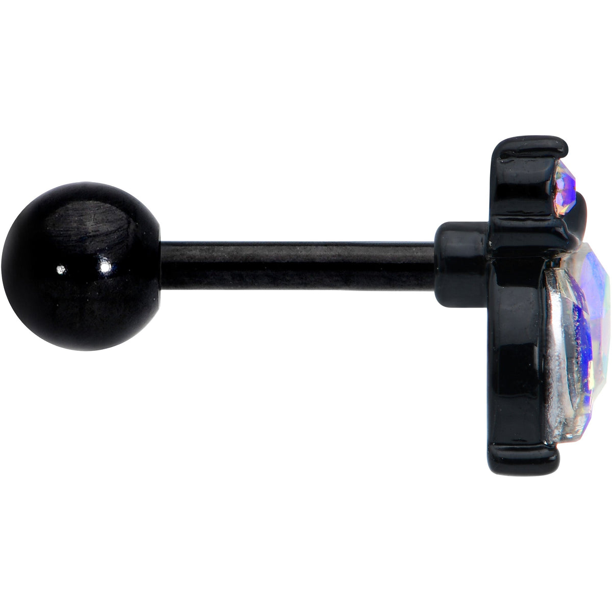 16G 1/4 Aurora CZ Gem Black Fleur de Lis Butterfly Cartilage Tragus Earring