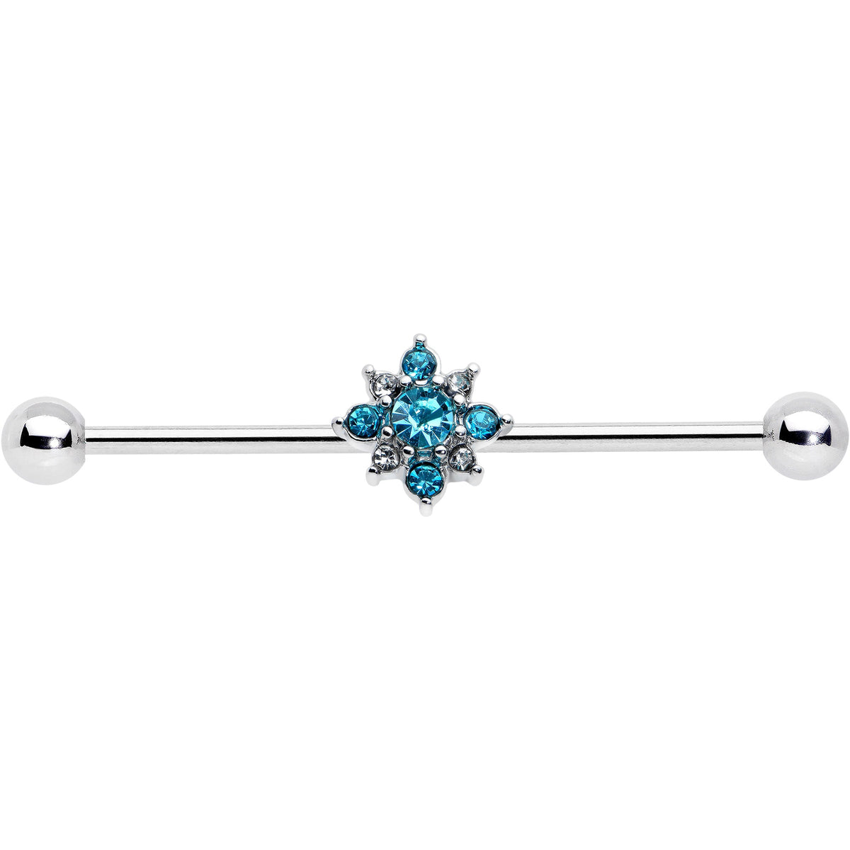 14G Blue Gem Frosty Snowflake Christmas Industrial Barbell 38mm