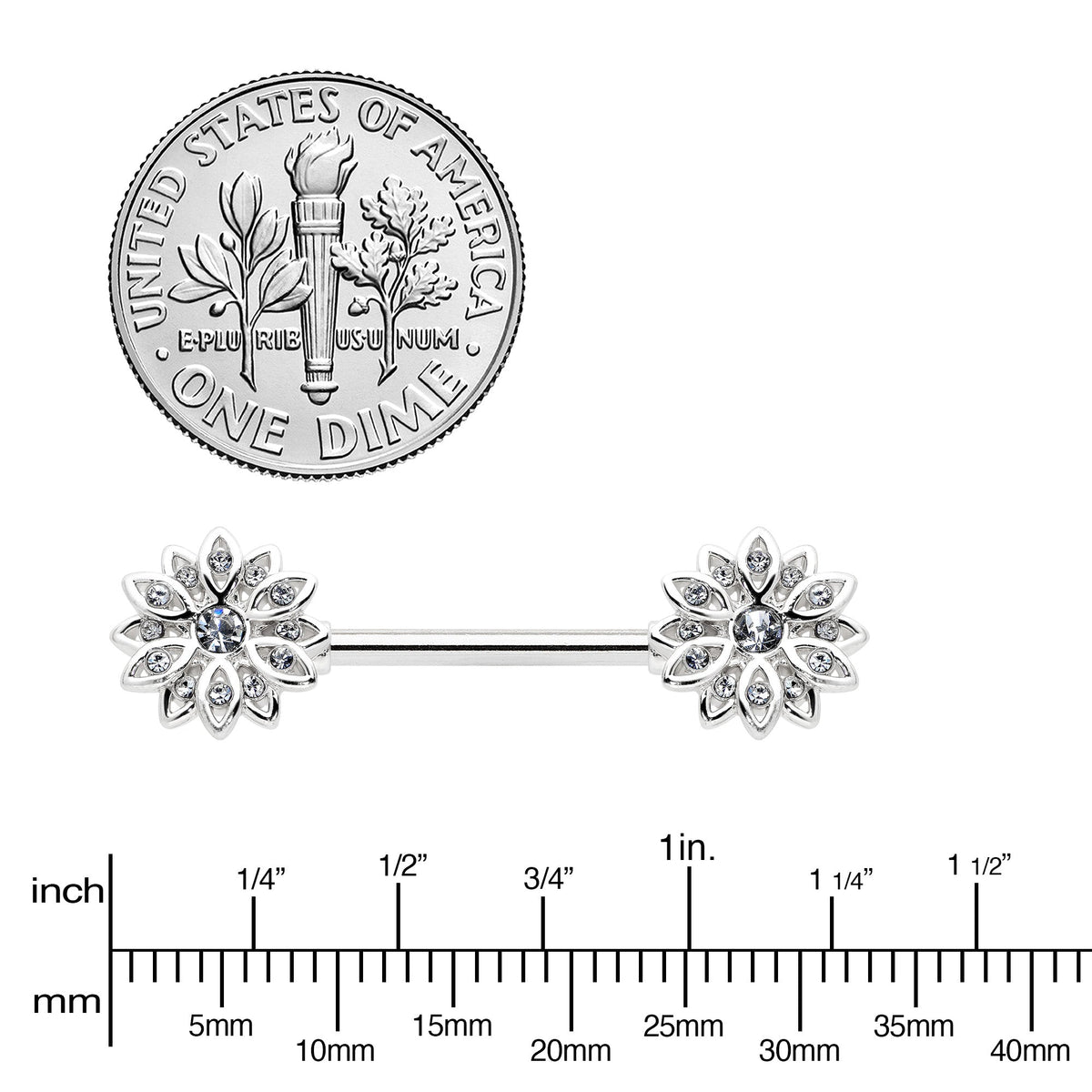14G 9/16 Clear Gem Rococo Starry Flower Barbell Nipple Ring Set