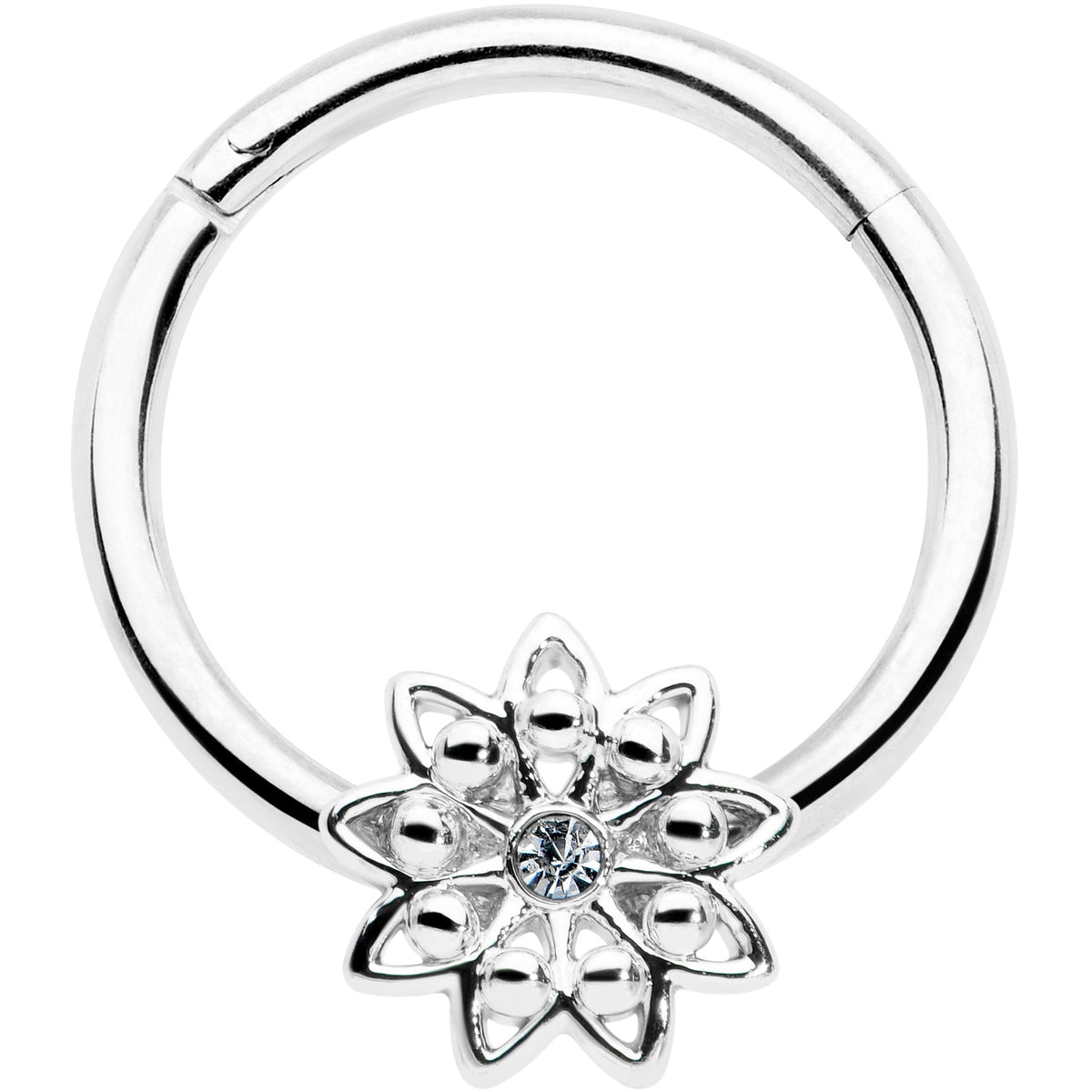 16G 3/8 Clear Gem Starry Flower Hinged Segment Ring