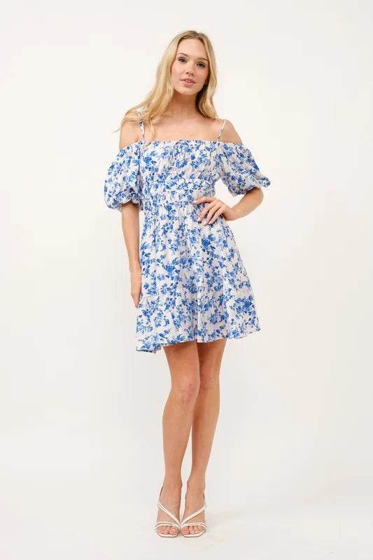 And The Why Off Shoulder Bubble Sleeve Dress