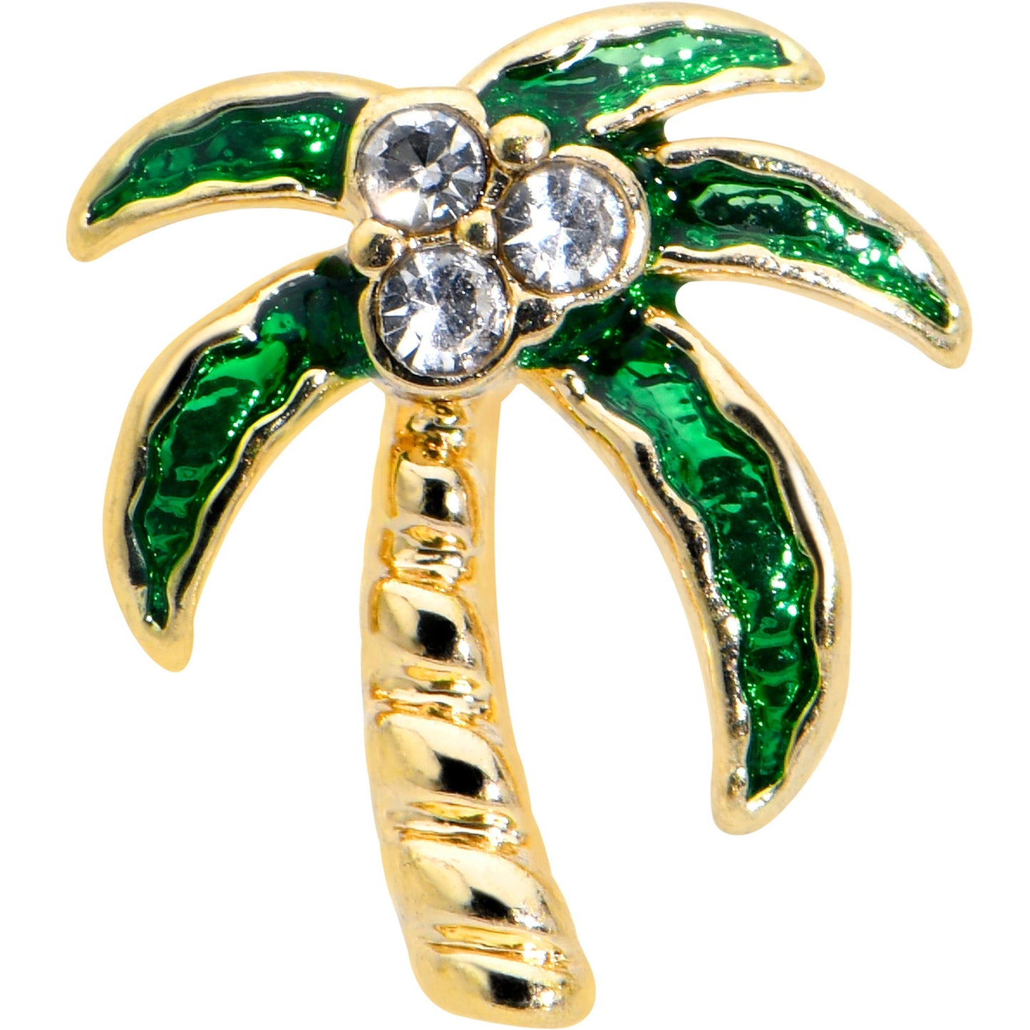 16G 5/16 Clear Gem Gold Tone Palm Tree Style Labret Monroe Tragus