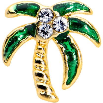 20G 1/4 Clear Gem Golden Palm Tree Style L Shape Nose Ring