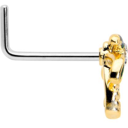 20G 1/4 Clear Gem Golden Palm Tree Style L Shape Nose Ring