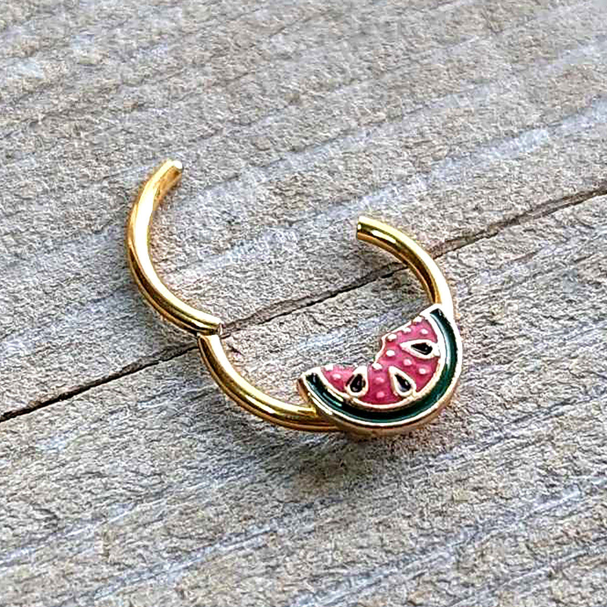 16G 3/8 Gold Tone Watermelon Bite Hinged Segment Ring