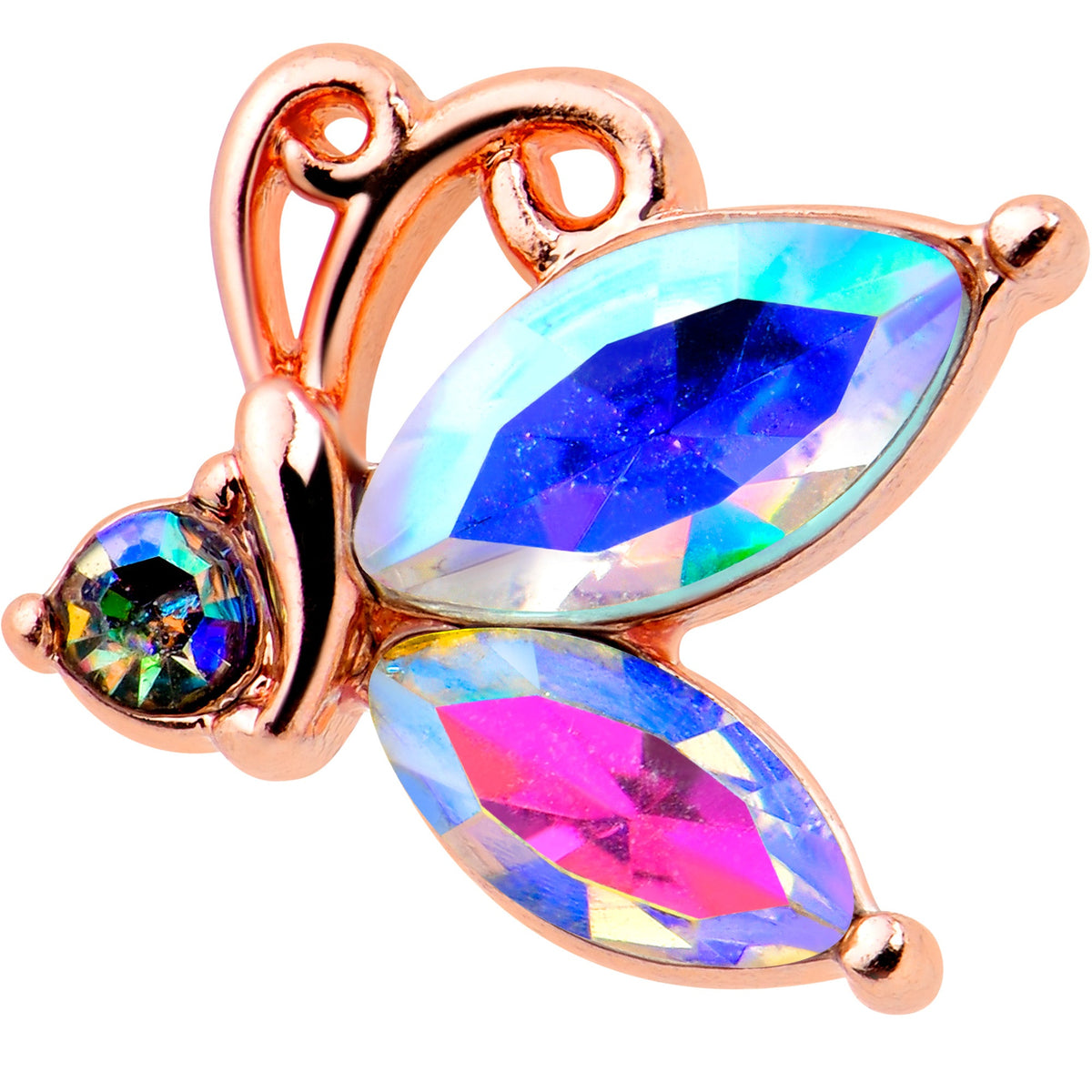 16G 1/4 Aurora CZ Gem Rose Gold Hue Fleur de Lis Cartilage Earring
