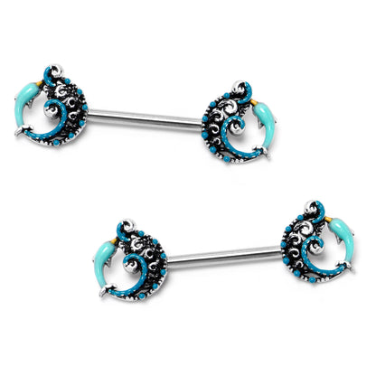 14G 9/16 Leaping Blue Dolphin Barbell Nipple Ring Set