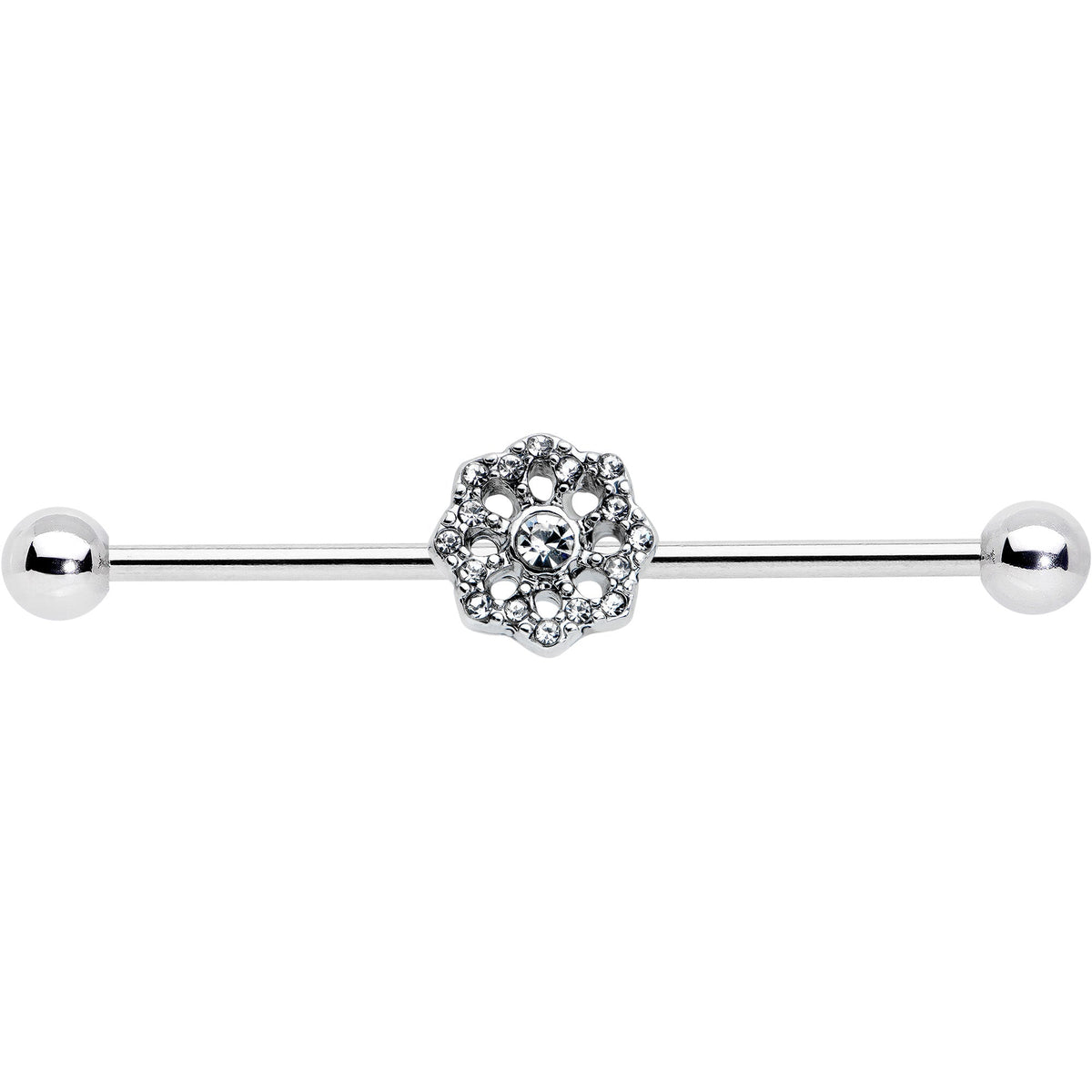 14G Clear Gem Baroque Fabulous Flower Industrial Barbell 38mm