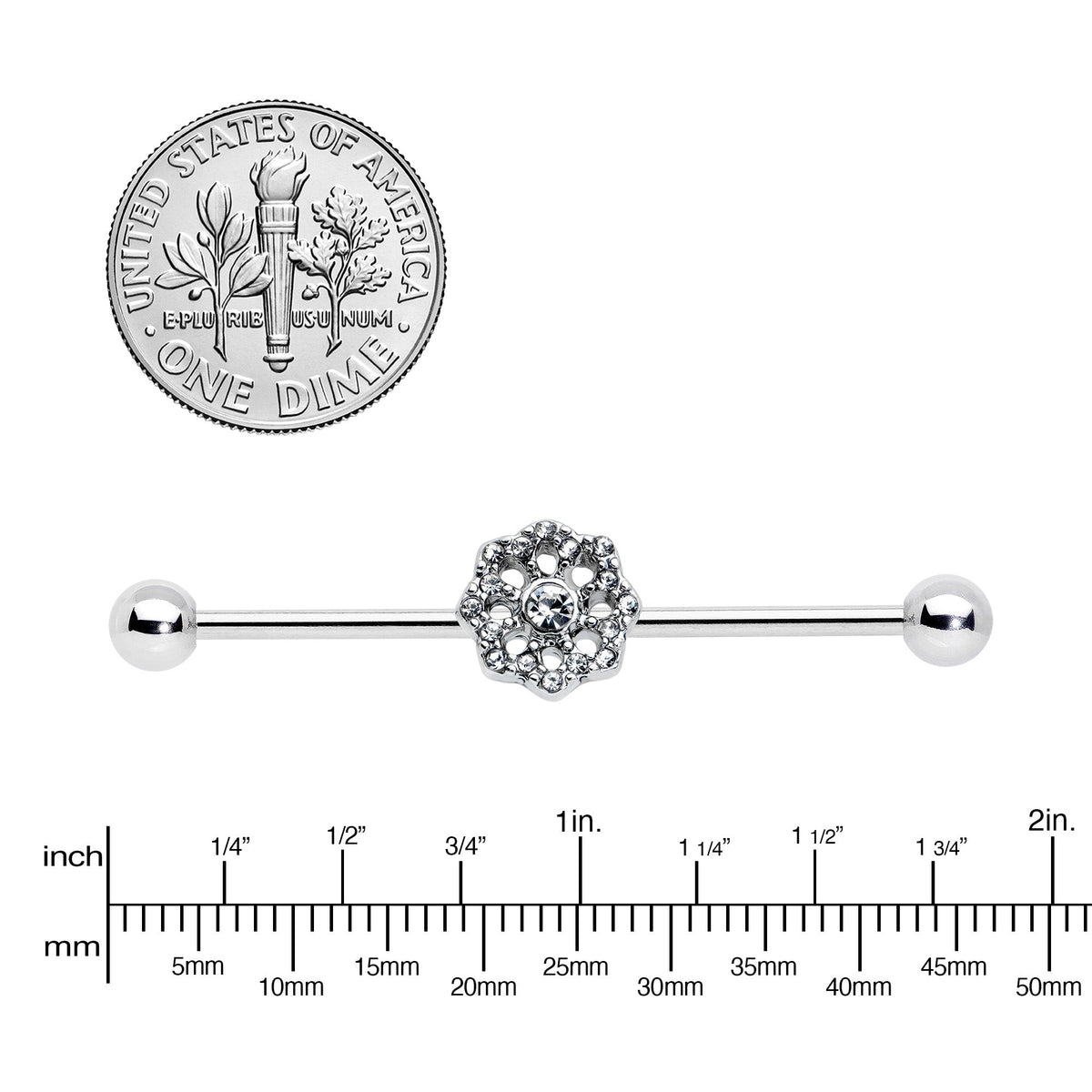 14G Clear Gem Baroque Fabulous Flower Industrial Barbell 38mm
