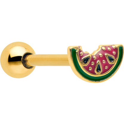 Gold Tone Watermelon Bite Barbell Tongue Ring