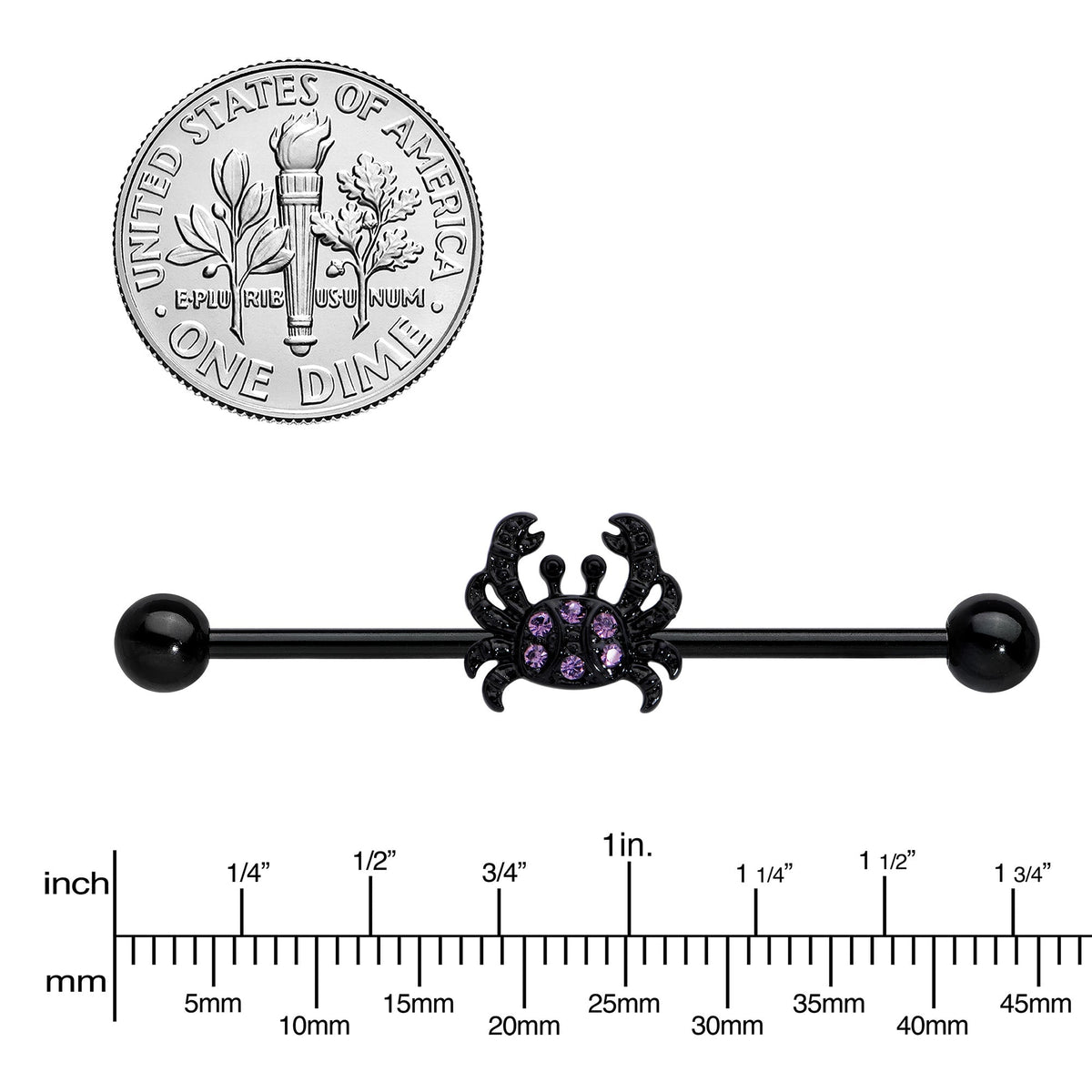 14G Purple Gem Black Chic Crab Industrial Barbell 38mm