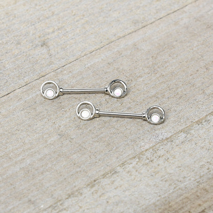 14G 1/2 White Faux Opal Double Circle Barbell Nipple Ring Set