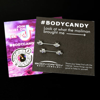14G 9/16 Purple Gem Bee Beautiful Insect Barbell Nipple Ring Set