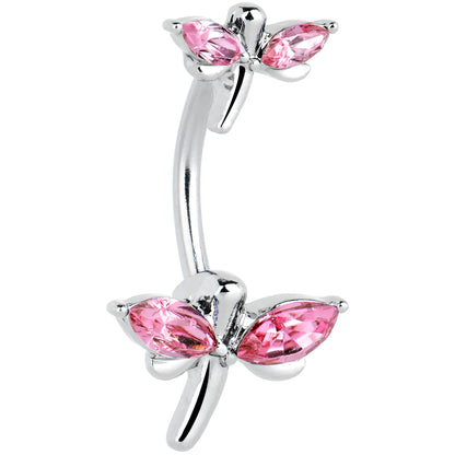 Pink Gem Simple Stylized Dragonfly Double Mount Belly Ring