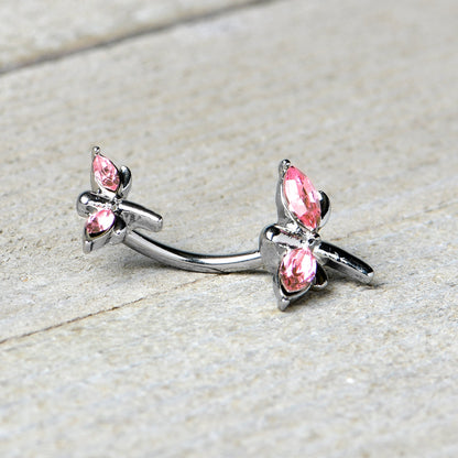 Pink Gem Simple Stylized Dragonfly Double Mount Belly Ring