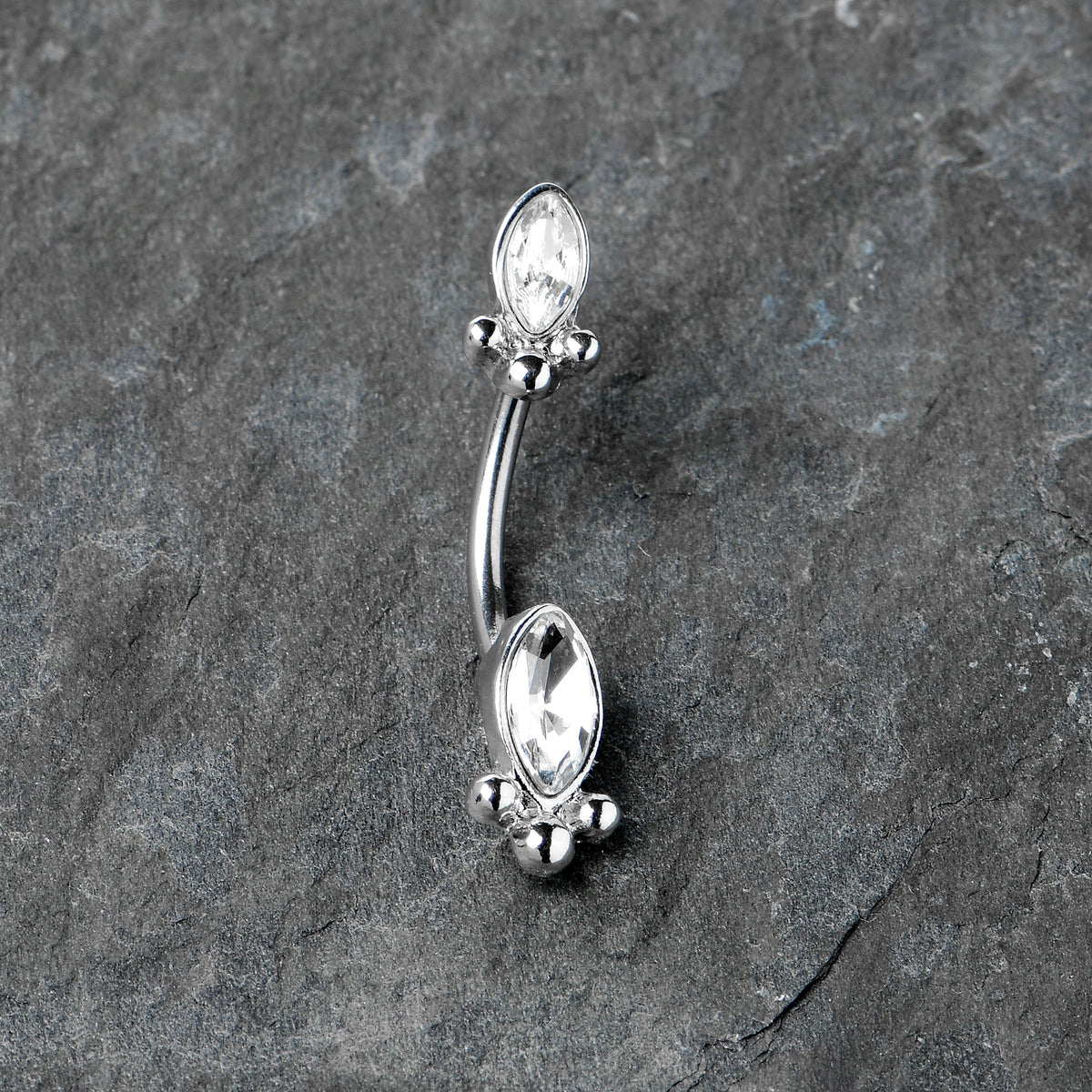 Clear Gem Art Deco Ovals Double Mount Belly Ring