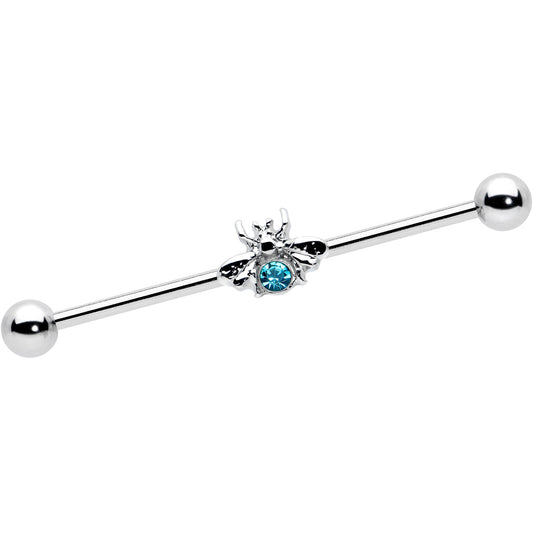 14G Blue Gem Bee Beautiful Insect Industrial Barbell 38mm