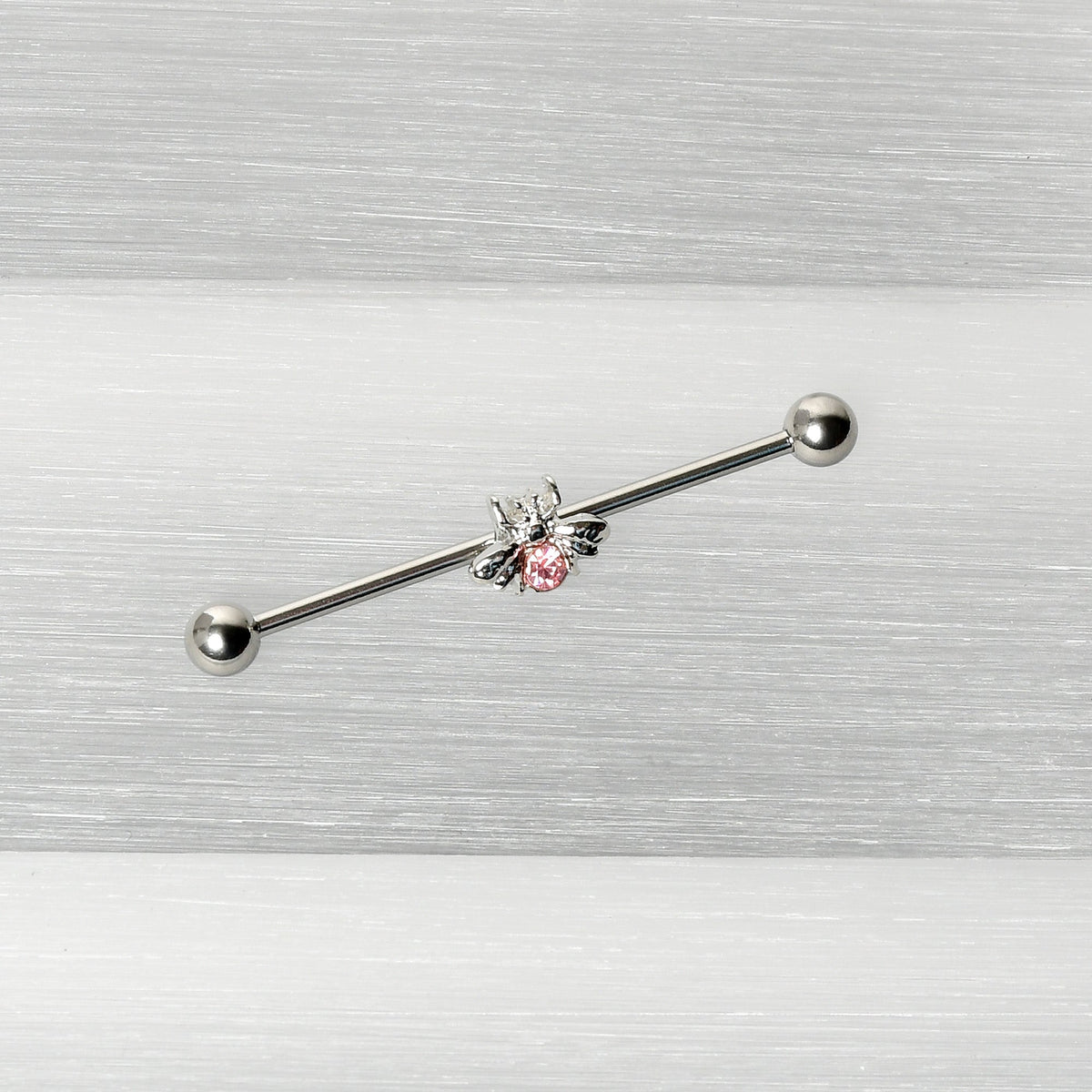 14G Pink Gem Bee Beautiful Insect Industrial Barbell 38mm
