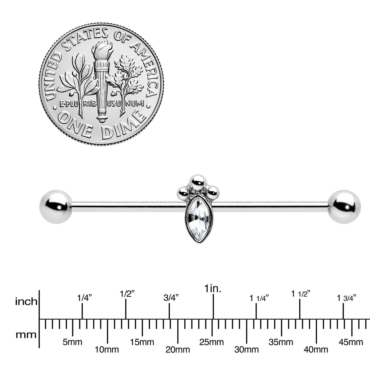 14G Gem Deco Oval Industrial Barbell 38mm