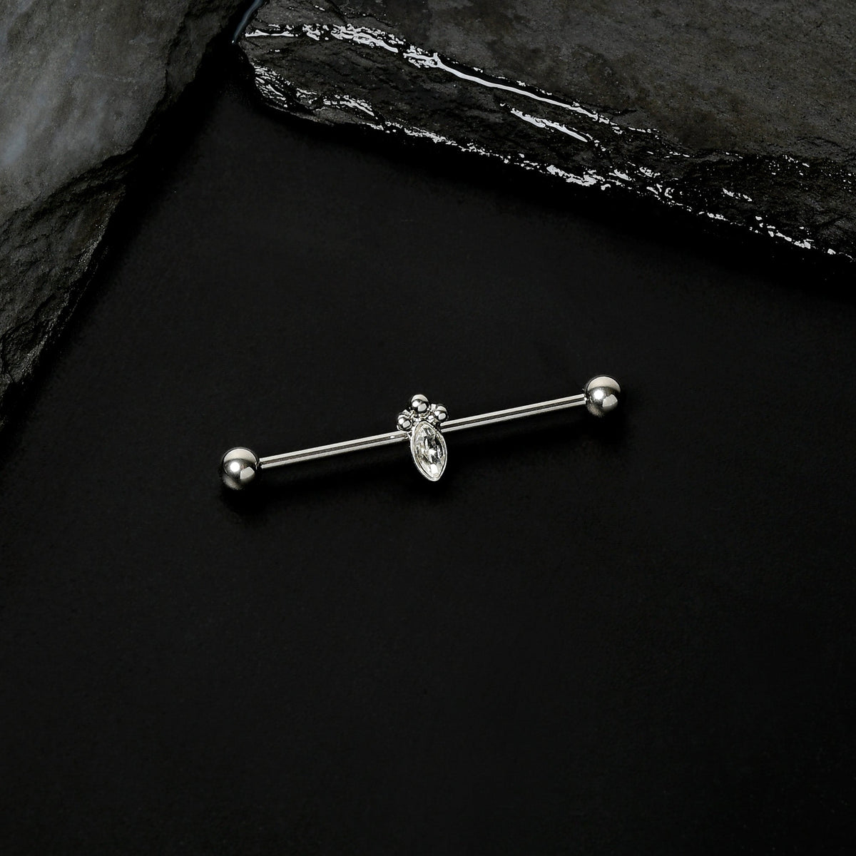 14G Gem Deco Oval Industrial Barbell 38mm