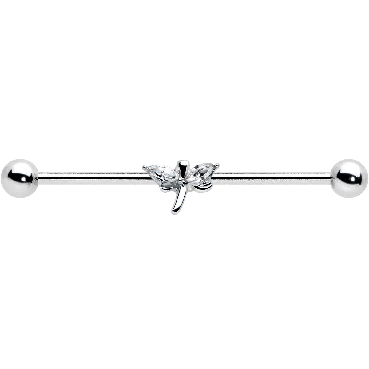 14G Clear Gem Simple Stylized Dragonfly Industrial Barbell 38mm