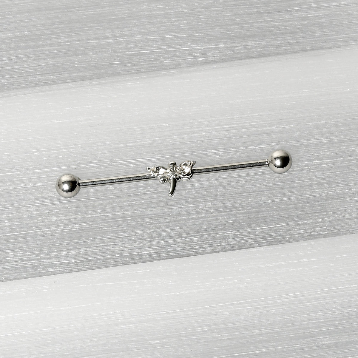 14G Clear Gem Simple Stylized Dragonfly Industrial Barbell 38mm