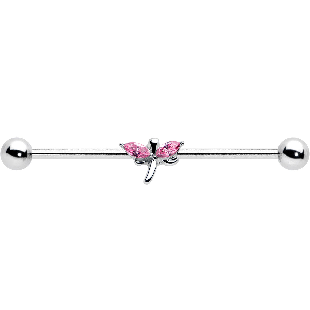 14G Pink Gem Simple Stylized Dragonfly Industrial Barbell 38mm