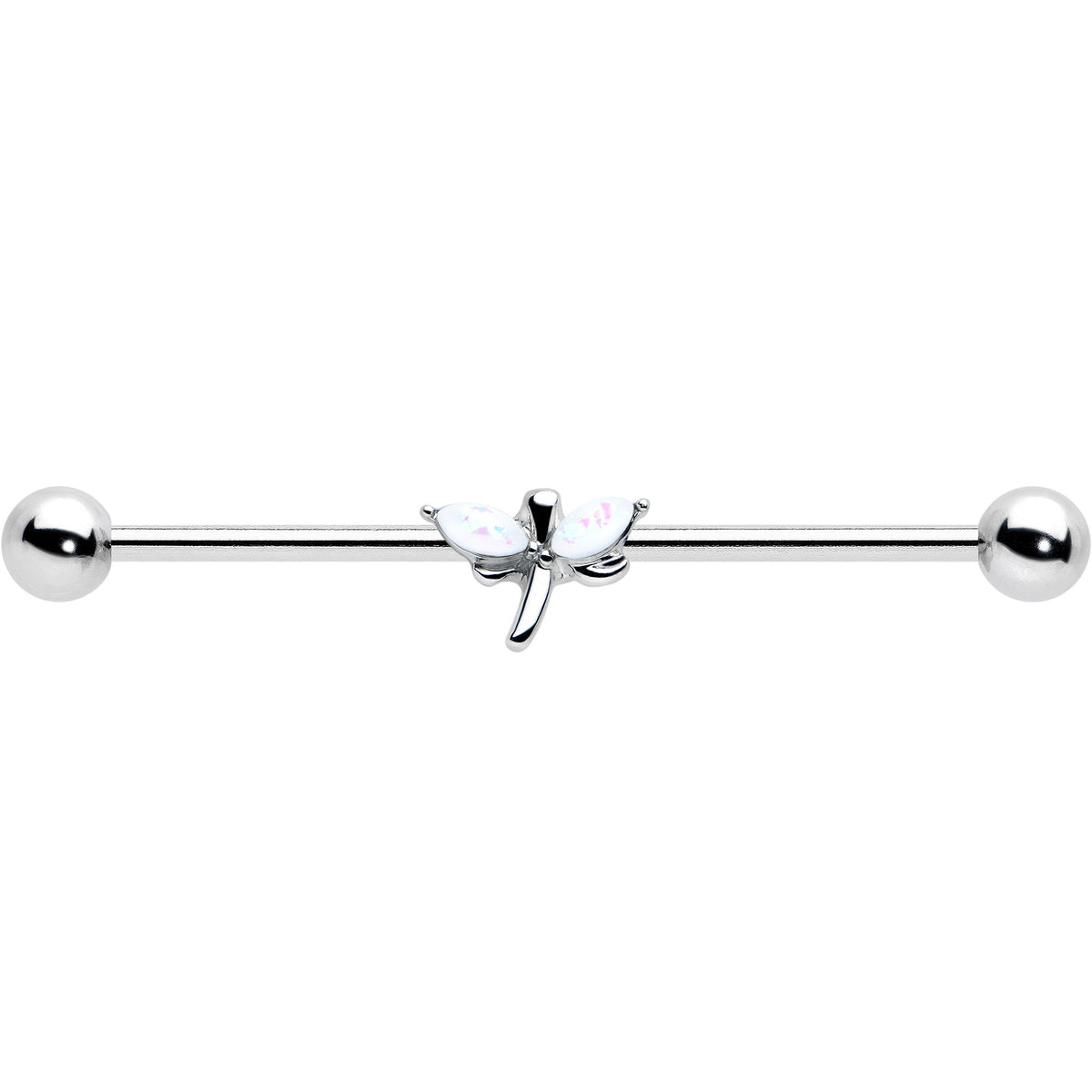 14G White Faux Opal Simple Style Dragonfly Industrial Barbell 38mm