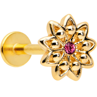 16G 5/16 Pink Gem Gold Tone Starry Flower Labret Monroe Tragus
