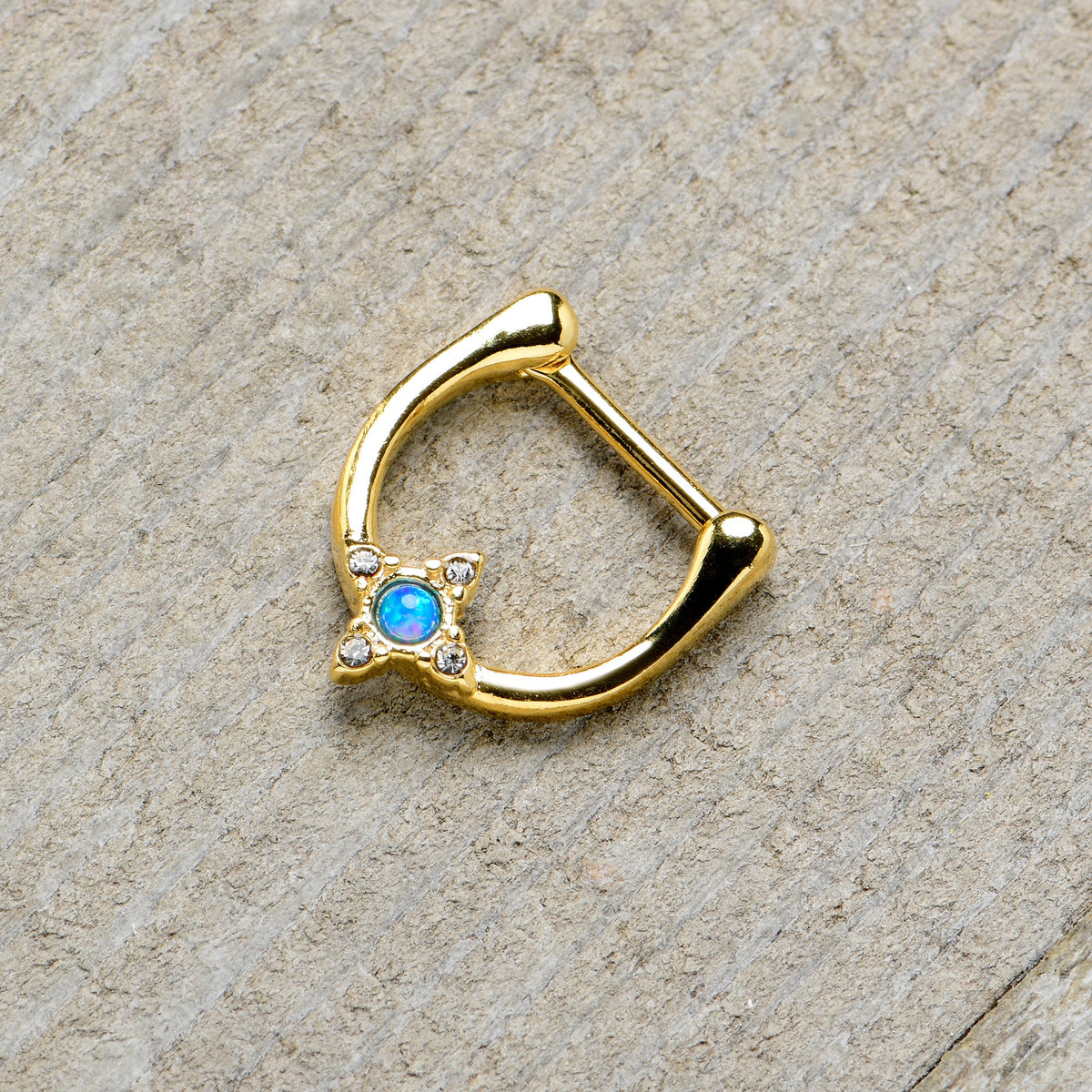 16G 5/16 Blue Synthetic Opal Gold Tone Rhombus Cartilage Clicker