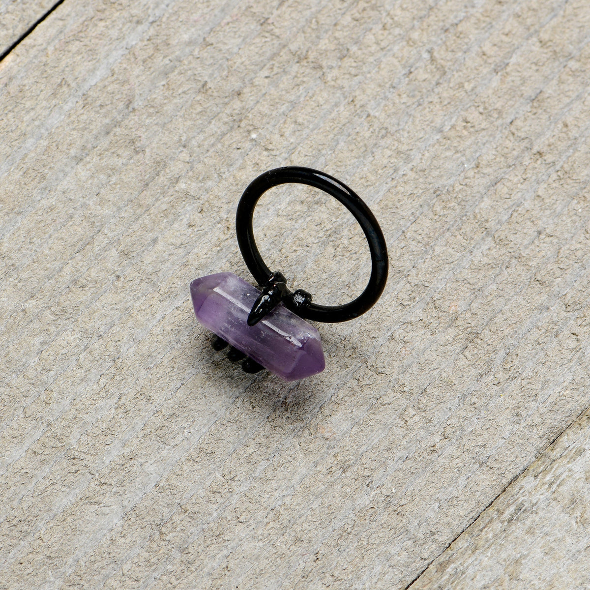 16G 3/8 Purple Amethyst Black Claw Obelisk Hinged Segment Ring
