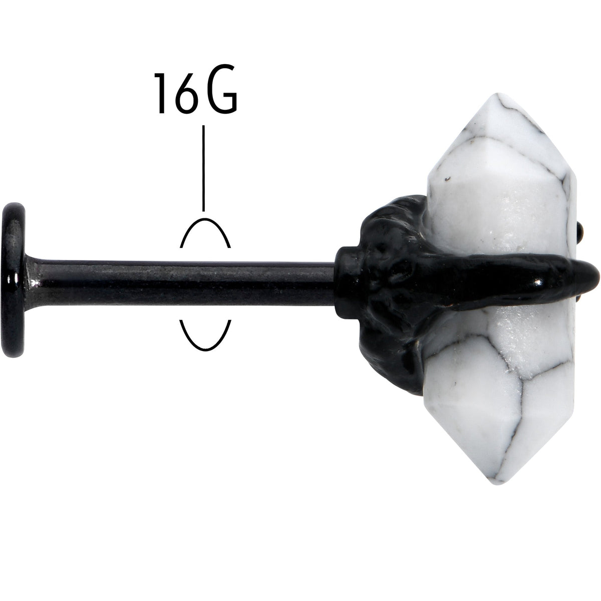 16G 5/16 White Howlite Black Claw Obelisk Labret Monroe Tragus