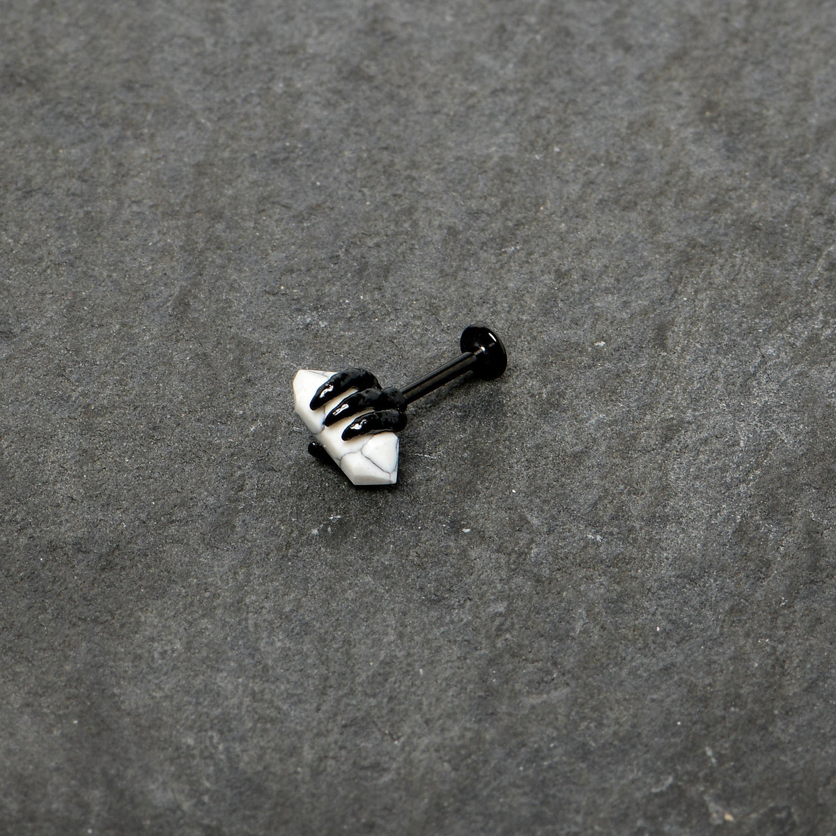 16G 5/16 White Howlite Black Claw Obelisk Labret Monroe Tragus