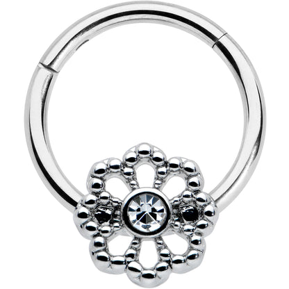 16G 3/8 Clear Gem Epic Fabulous Flower Hinged Segment Ring
