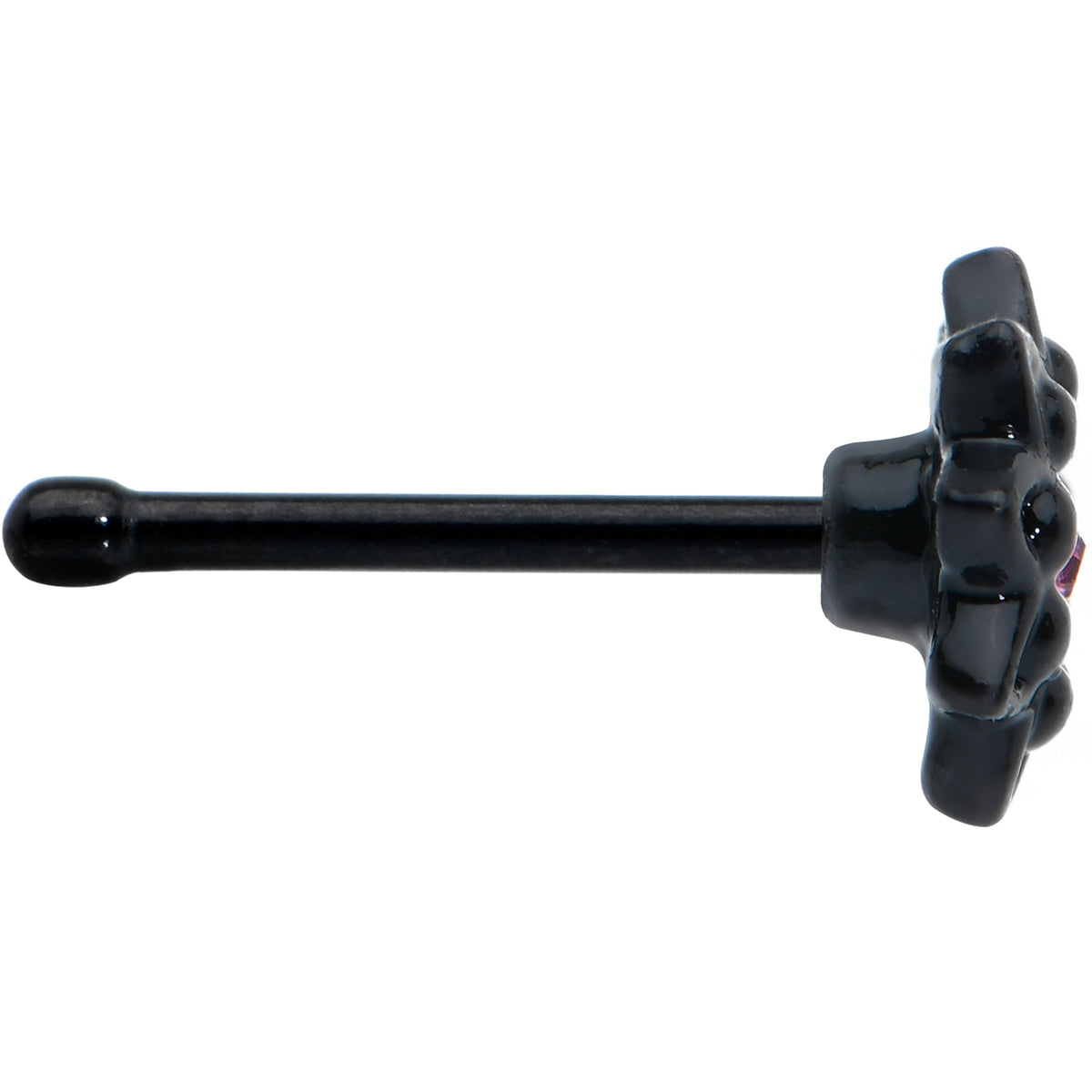 20G 1/4 Pink Gem Black Starry Flower Halloween Nose Bone