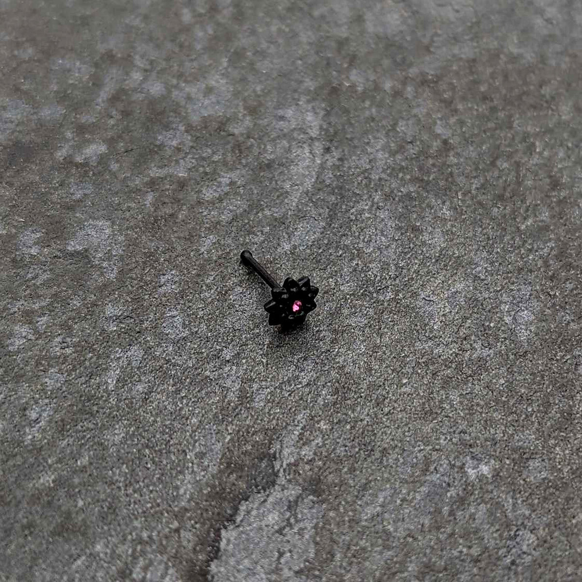 20G 1/4 Pink Gem Black Starry Flower Halloween Nose Bone