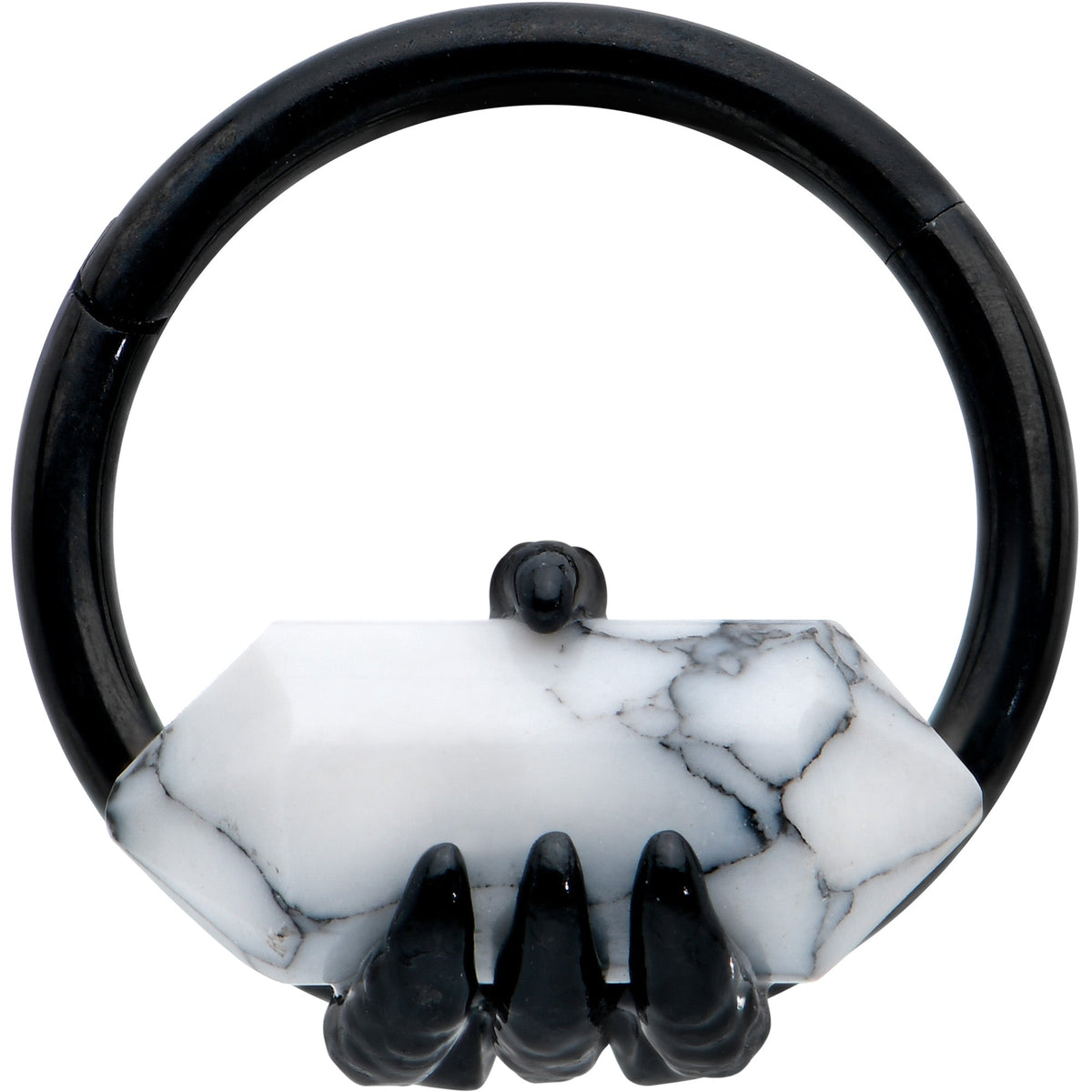16G 3/8 White Howlite Black Claw Obelisk Hinged Segment Ring