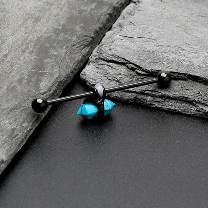 14G Blue Turquoise Black Claw Industrial Barbell 38mm