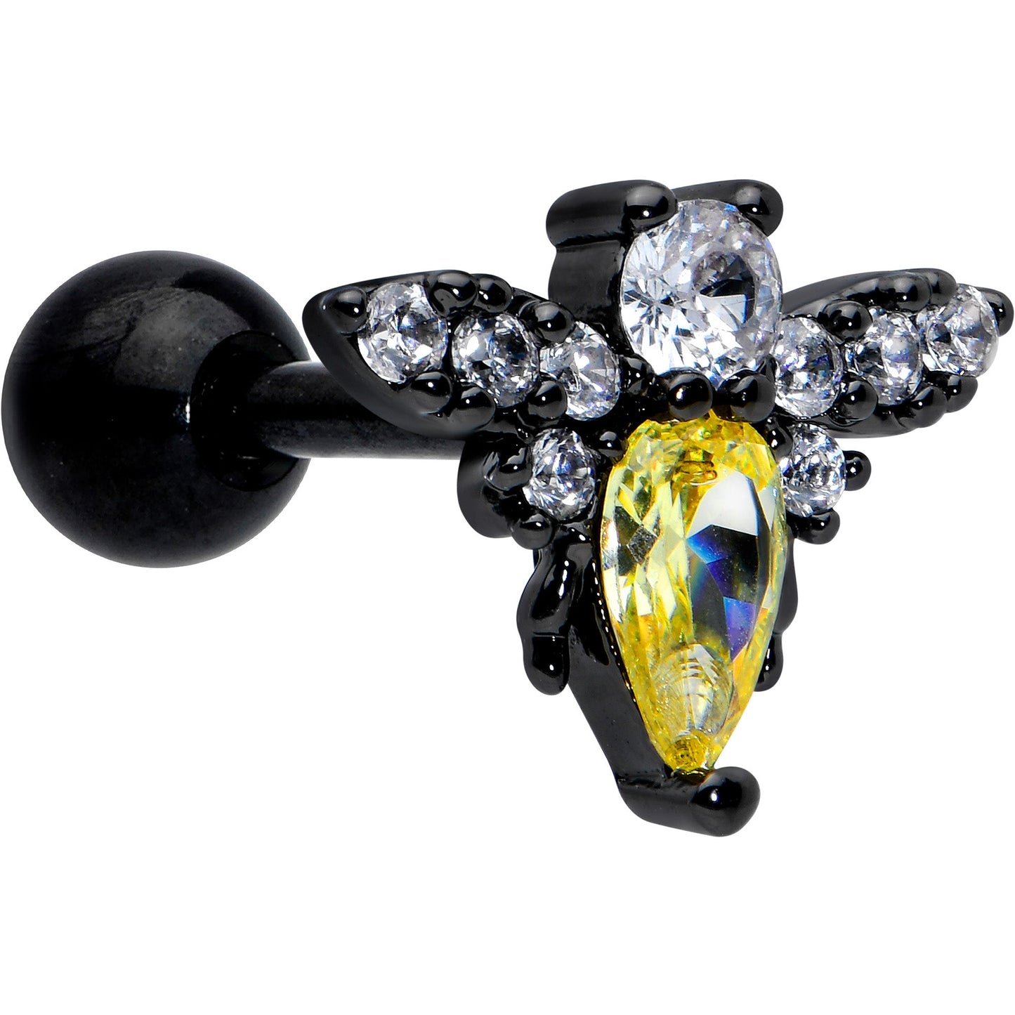 16G 1/4 Clear Yellow Gem Black Butterfly Cartilage Tragus Earring