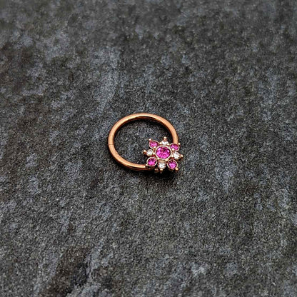 16G 3/8 Pink Gem Rose Gold Tone Glamour Star Hinged Segment Ring
