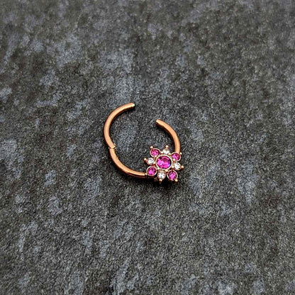 16G 3/8 Pink Gem Rose Gold Tone Glamour Star Hinged Segment Ring