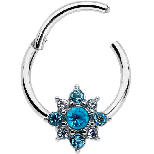16G 3/8 Blue Clear Gem Glamour Star Hinged Segment Ring