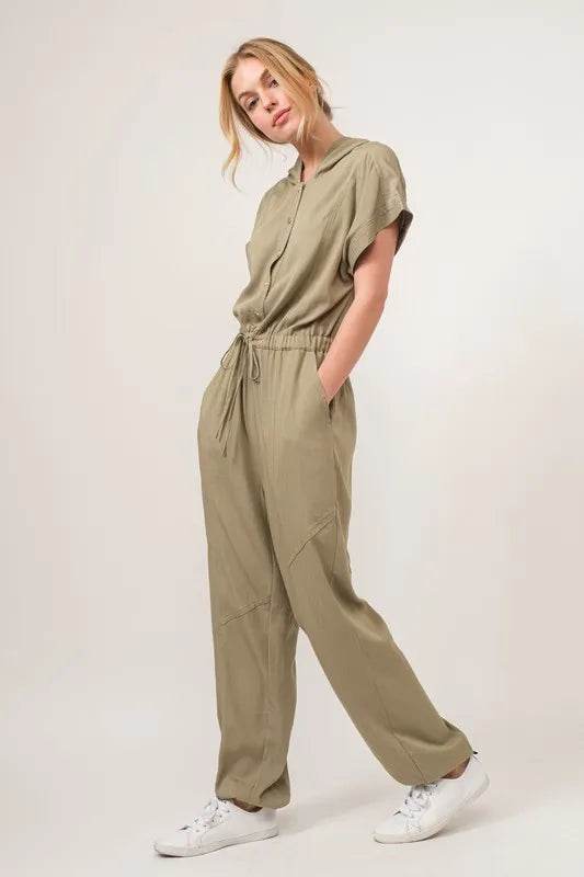 And The Why Washed Short Sleeve Hooded Jumpsuit