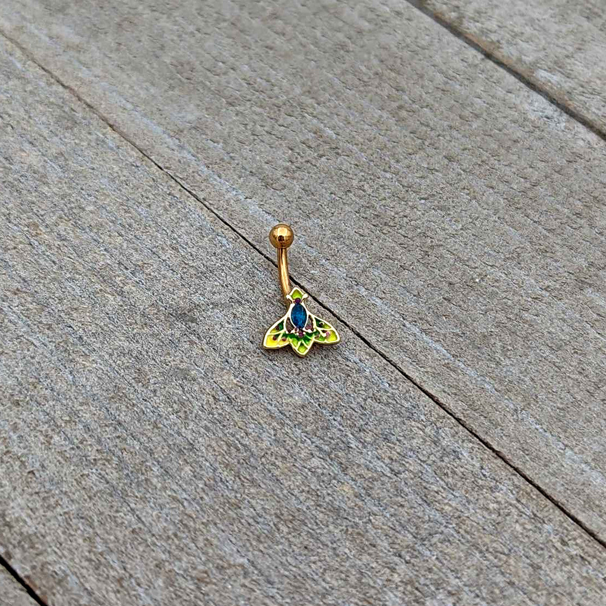 16G 5/16 Blue Gem Gold Tone Tropic Fan Curved Eyebrow Ring