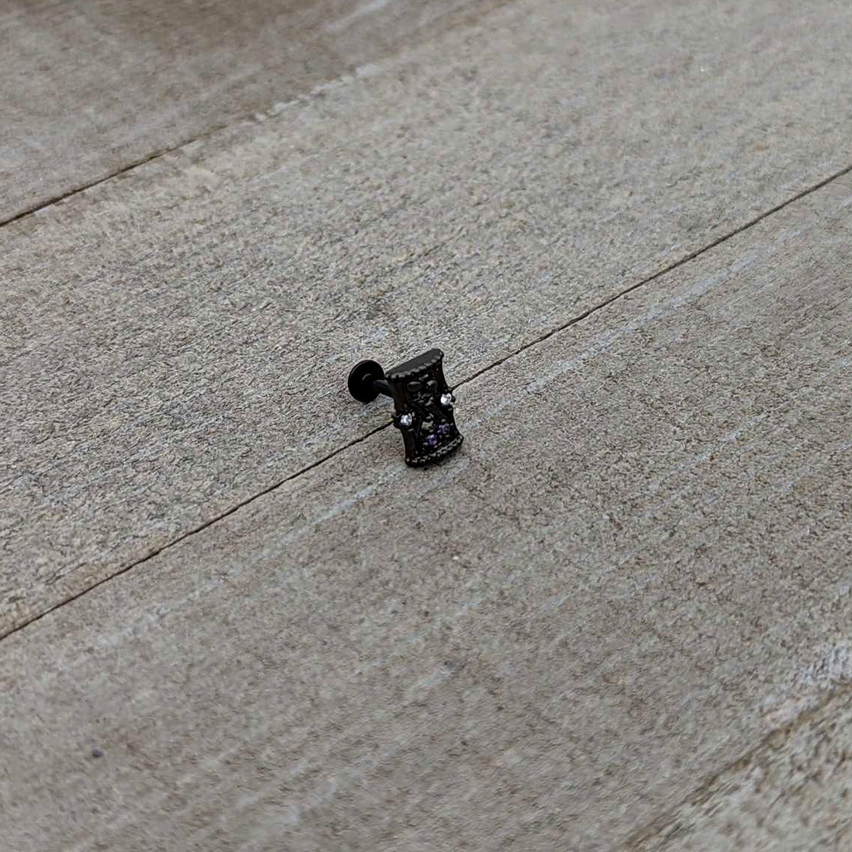 16G 5/16 Purple Gem Black Gothic Hourglass Labret Monroe Tragus
