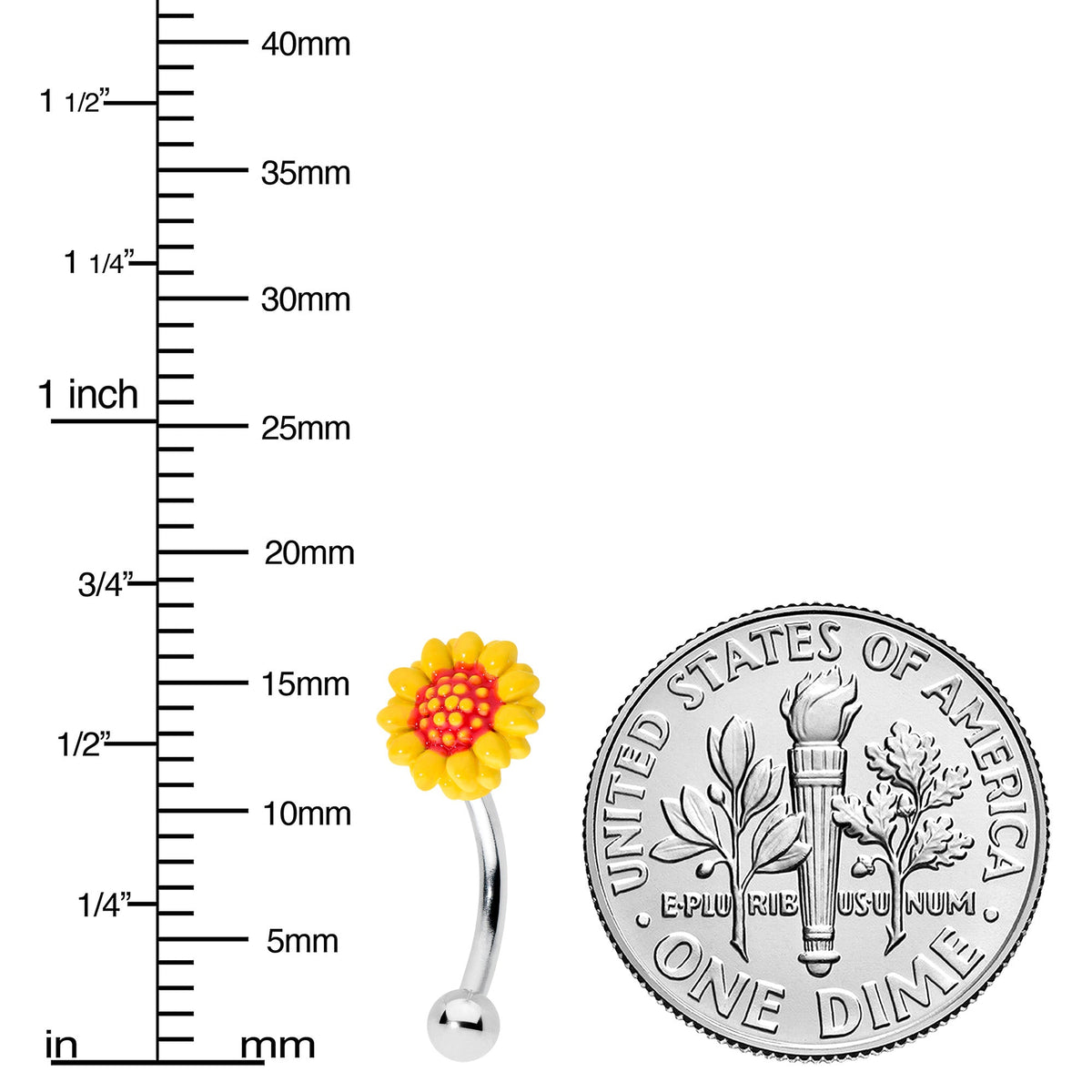 16G 5/16 Happy Sunflower Yellow Curved Eyebrow Ring