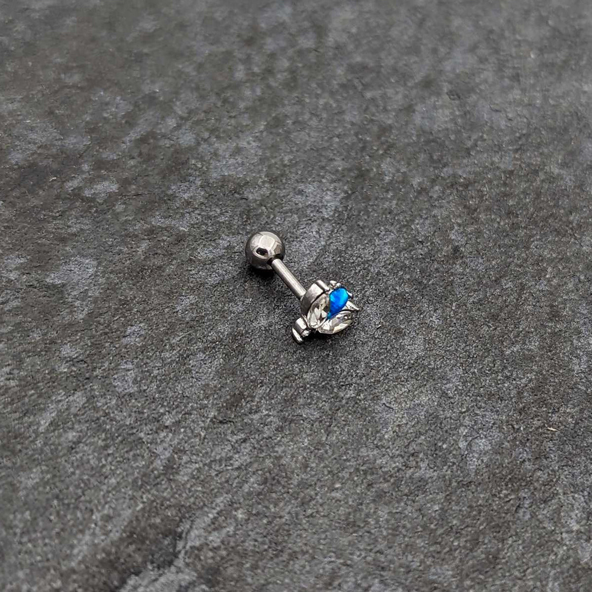 16G 1/4 Blue Synthetic Opal Style Flower Cartilage Tragus Earring