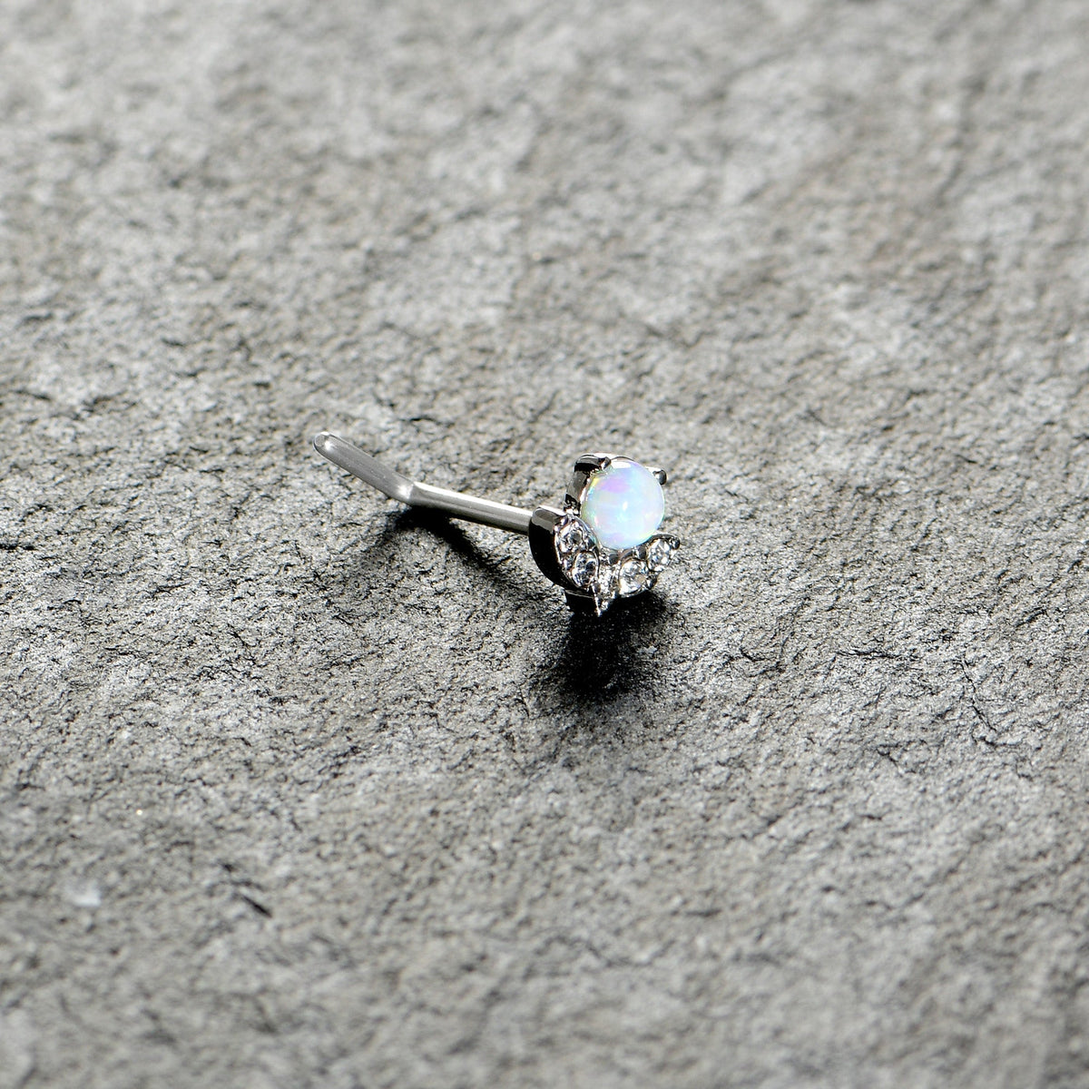 20G 7mm White Synthetic Opal Style Flower L Shape Nose Ring