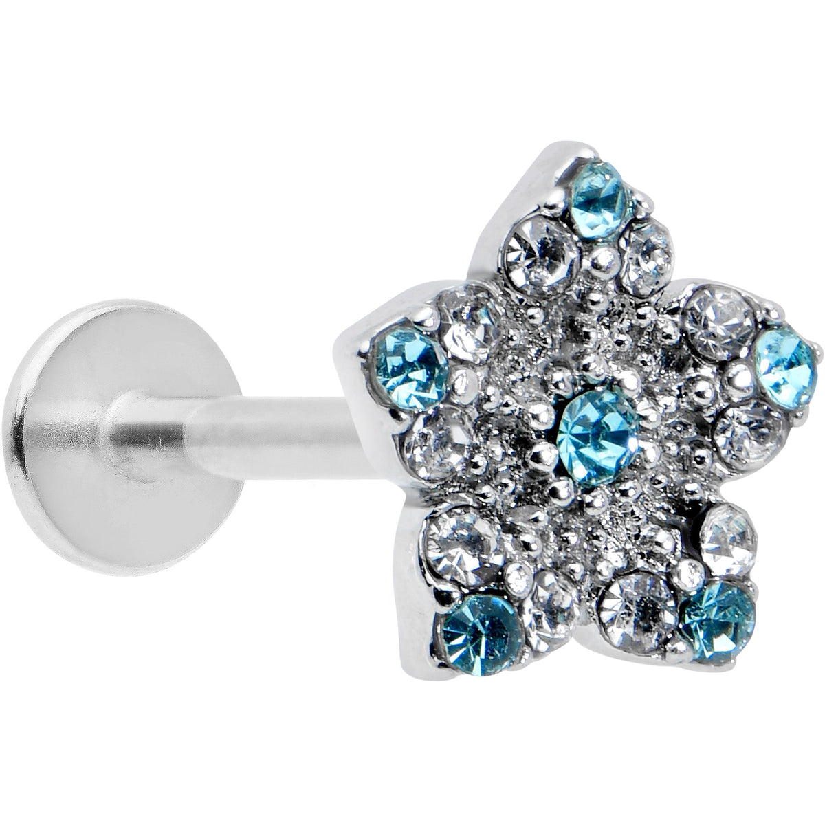 16G 5/16 Clear Blue Gem Opulent Flower Labret Monroe Tragus